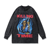Men Long Sleeve Shirt Printed Washed and Worn Long Sleeve T-shirt Men and Women Couple Hip-Hop Pullover
