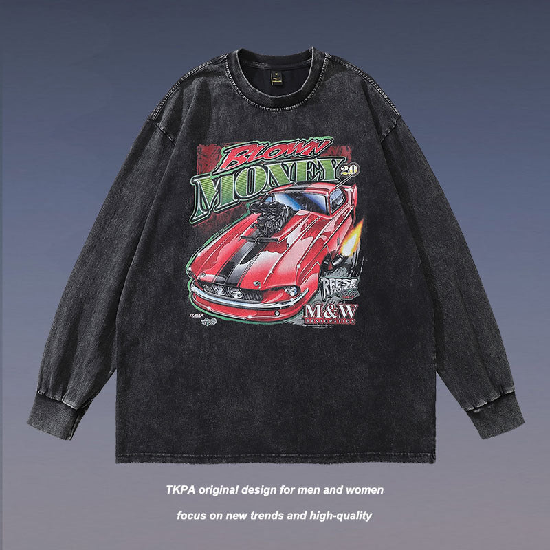 Men Long Sleeve Shirt West Coast Wash Long Sleeve Bottoming T-shirt Men and Women Vibe