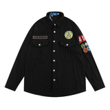 Men Long Sleeve T Shirt Men's Ins Loose Casual Embroidered Lapel Shirt Coat