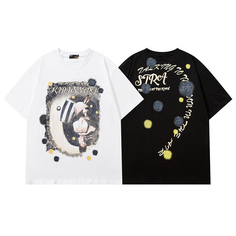 Men T Shirt Cartoon Graffiti Printing Short-Sleeved T-shirt Casual All-Matching Men and Women