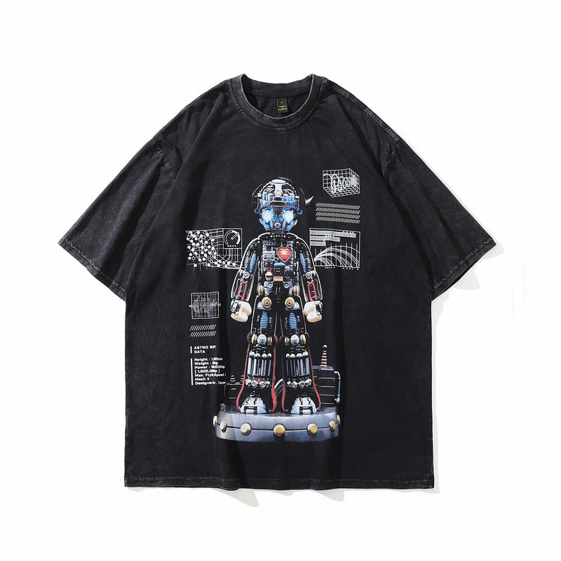 Men T Shirt Distressed Printed Short-Sleeved T-shirt Loose Street Hiphop