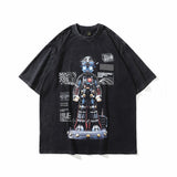 Men T Shirt Distressed Printed Short-Sleeved T-shirt Loose Street Hiphop