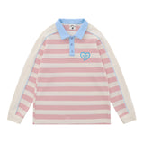 Men Hoodie Striped Stitching Lapel Sweater Loose Contrast Color Polo Shirt Long Sleeve Top