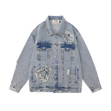 Men Denim Jacket Embroidered Spider Denim Jacket Men Loose Wash Do the Old Cowboy Coat