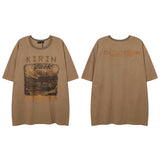 Men T Shirt Vintage Distressed Washed Loose Casual Short Sleeve T-shirt for Men and Women