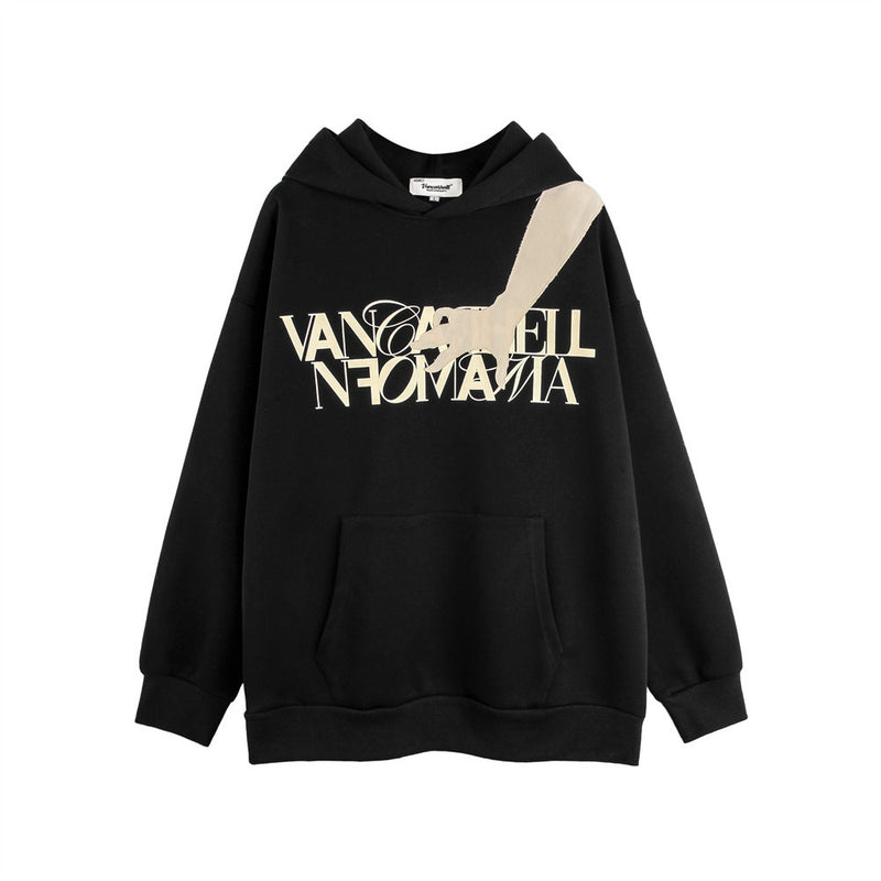 Men Hoodie Retro Figure Patch Decoration Hooded Sweater