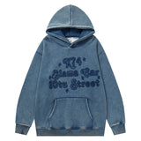 Men Fleece Lined Hoodie Letter Embroidery Washed and Worn Hooded Sweater Men's Loose Street Pullover Hoodie