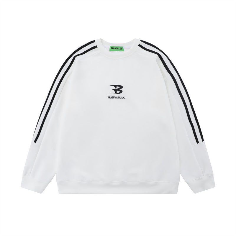 Men Hoodie round Neck Sweater Men's Long Sleeve Striped Stitching Sports Spring and Autumn