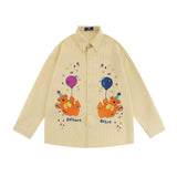 Men Long Sleeved T Shirt Embroidered Long Sleeve Shirt Boys Loose Casual Jacket Lapel Shirt Ins