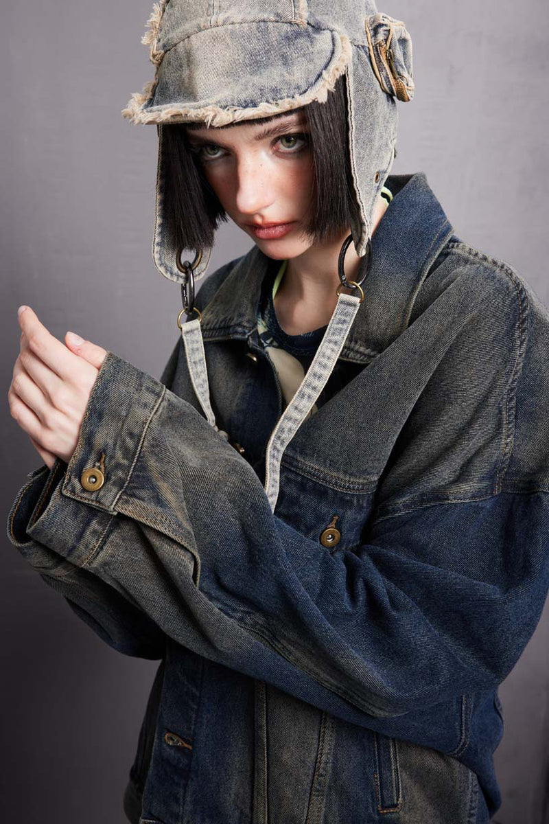 Unisex Jacket Autumn Washed Gradient Denim Coat for Women