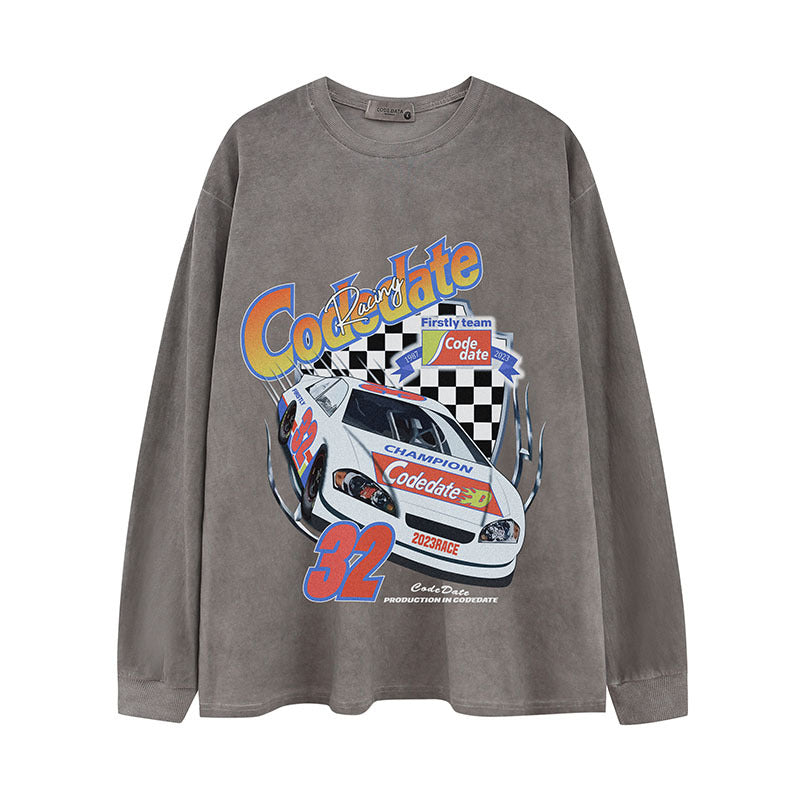 Men Long Sleeve Shirt Vintage Vintage Racing Printing Casual Long Sleeve T-shirt Men and Women Loose