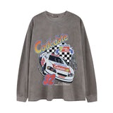 Men Long Sleeve Shirt Vintage Printed Washed Loose Long Sleeve T-shirt Men and Women Couple