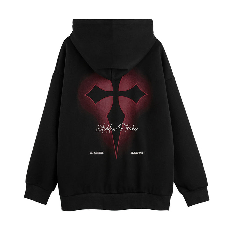 Men Hoodie Dark Style Cross Printed Hoodie