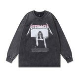 Men Long Sleeve Shirt Vintage Washed and Worn Long Sleeve T-shirt for Men and Women