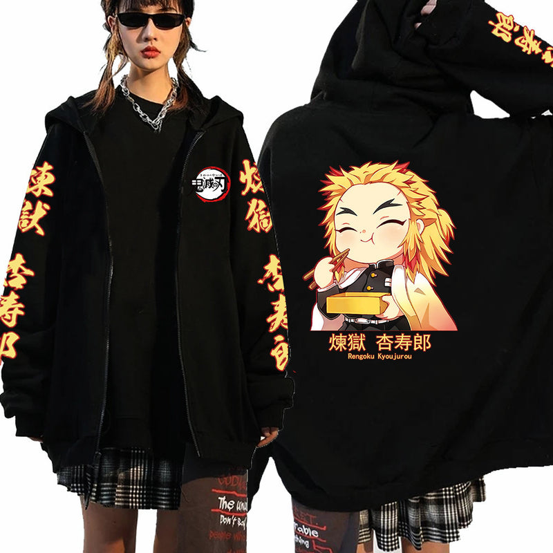 Men Women Anime Zip Hoodie Demon Slayer Graphic Print