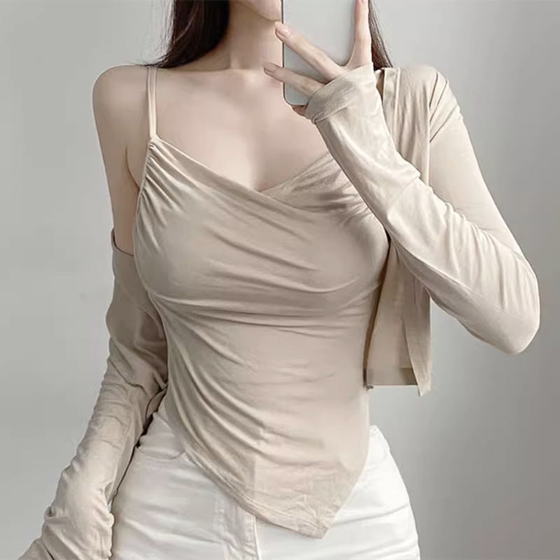 Women Long Sleeve Shirt with Slant-Cut Bottom Long Sleeves Cardigan Jacket