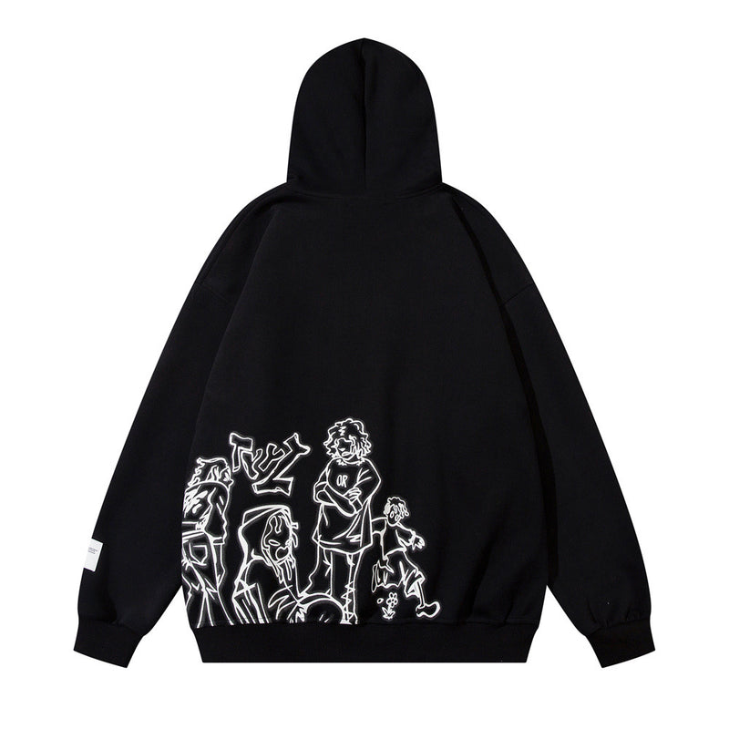 Men Hoodie Line Figure Printed Hoodie Loose Autumn and Winter Pullover Hoodie