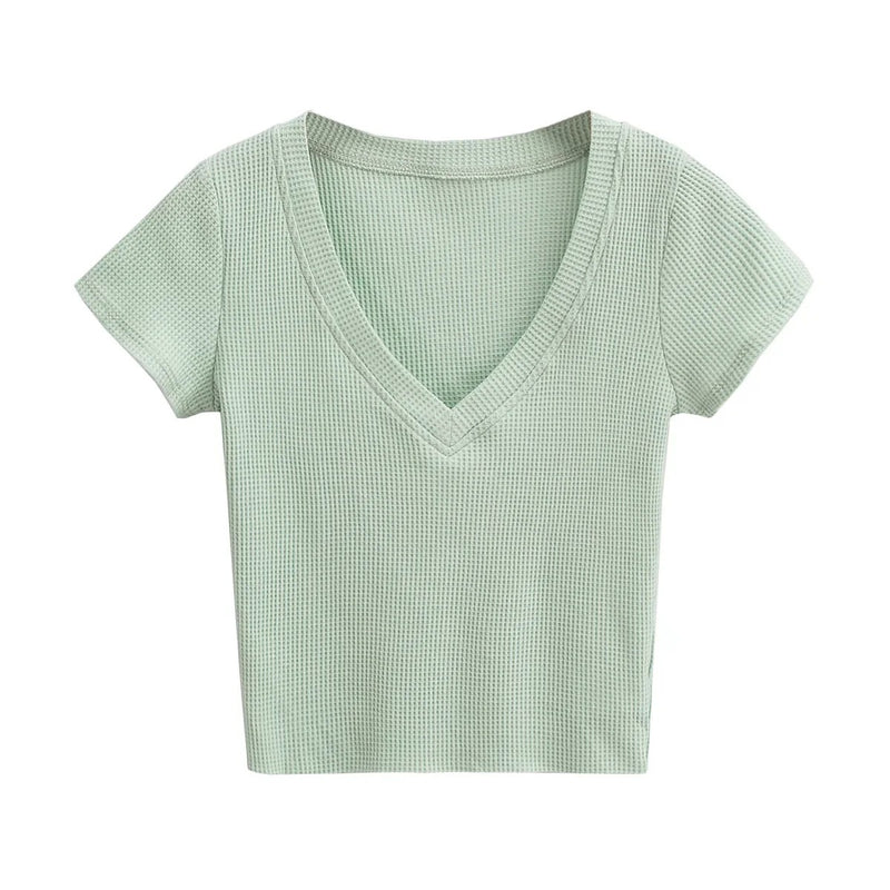 Women T-Shirt Slim V-neck T-shirt Women's Short Sleeve
