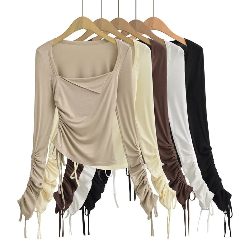 Women T-shirt Spring and Autumn Long Sleeve T-shirt Women's Short Bottoming Shirt Top