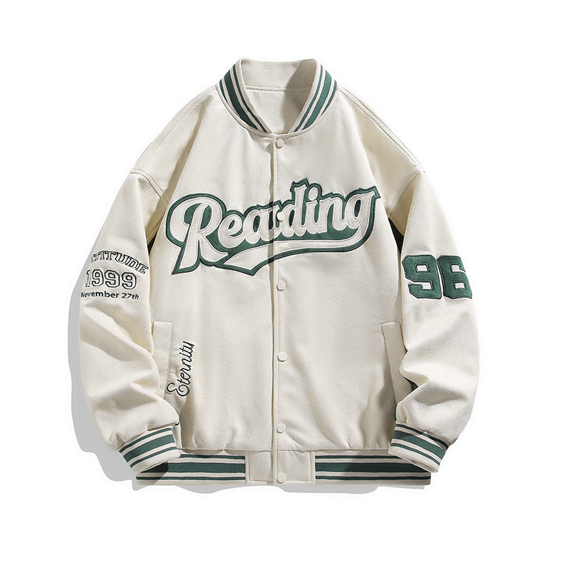 Varsity Jacket Vintage Autumn Embroidery Baseball Uniform Casual Suede Jacket Men's Jacket