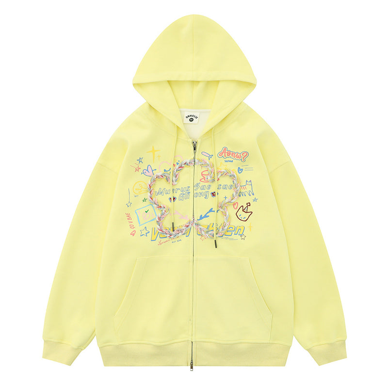 Men Hoodie Two-Way Zipper Woven Five-Pointed Star Cardigan Sweater