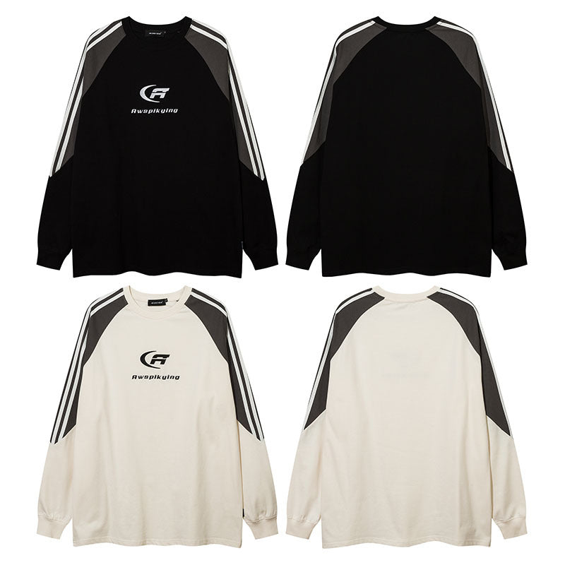 Men Long Sleeve Shirt College Style Long Sleeve T-shirt Men's and Women's Retro Bottoming Top