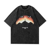 Men T Shirt Washed and Worn Vintage Print Short Sleeves T-shirt Men