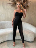 Women Jumpsuit Tight Design Mesh Stitching Jumpsuit