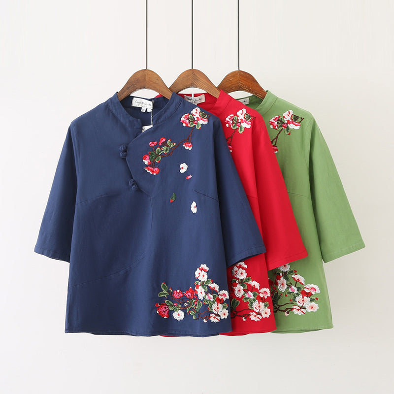 Women T-Shirt Spring/Summer Chinese Knot Button Top