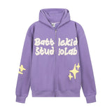 Men Fleece Lined Hoodie English Letter Hooded Sweater Men's Loose Hooded Cardigan Autumn and Winter