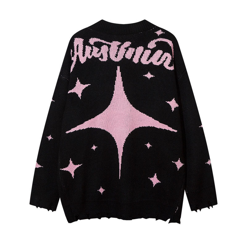 Men Long Sleeve Shirt Gothic Vintage Knitted Jacket Men's and Women's Couple Sweater Cardigan