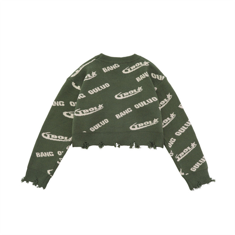 Women Sweater Knitted Cardigan Women's Spring and Autumn Distressed Frayed Sweater