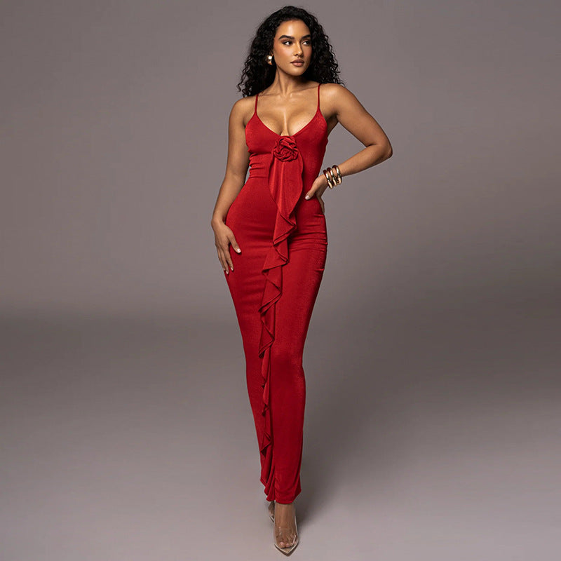 Women Desses Suspender Skirt Ruffled Dress Long Skirt