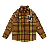 Men Long Sleeved T Shirt Embroidered Letters Colorblock Check Shirt Men's Ins Loose