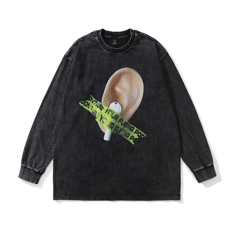 Men Long Sleeve Shirt Autumn Winter Street Printed Long Sleeve T-shirt Men's Hiphop Loose