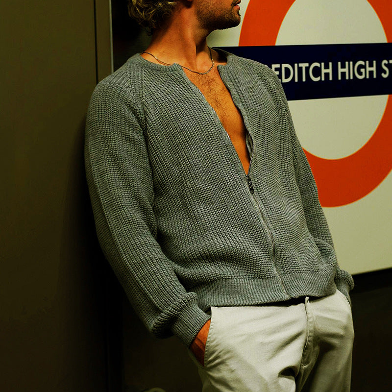 Men Sweater Knitted Sweater Coat Men Vintage Zipper Men