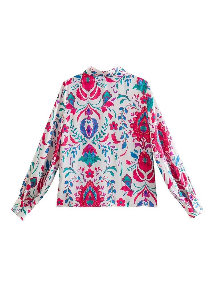 Women T-Shirt Women's Printed Single-Breasted Loose Long Sleeve Shirt Top