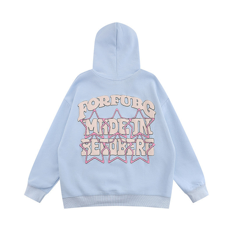 Men Hoodie Five-Pointed Star Printed Hoodie Autumn and Winter Loose Top Vibe