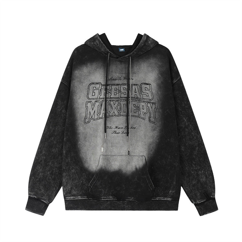 Men Hoodie Washed Old Spray Painting Printed Hoodie