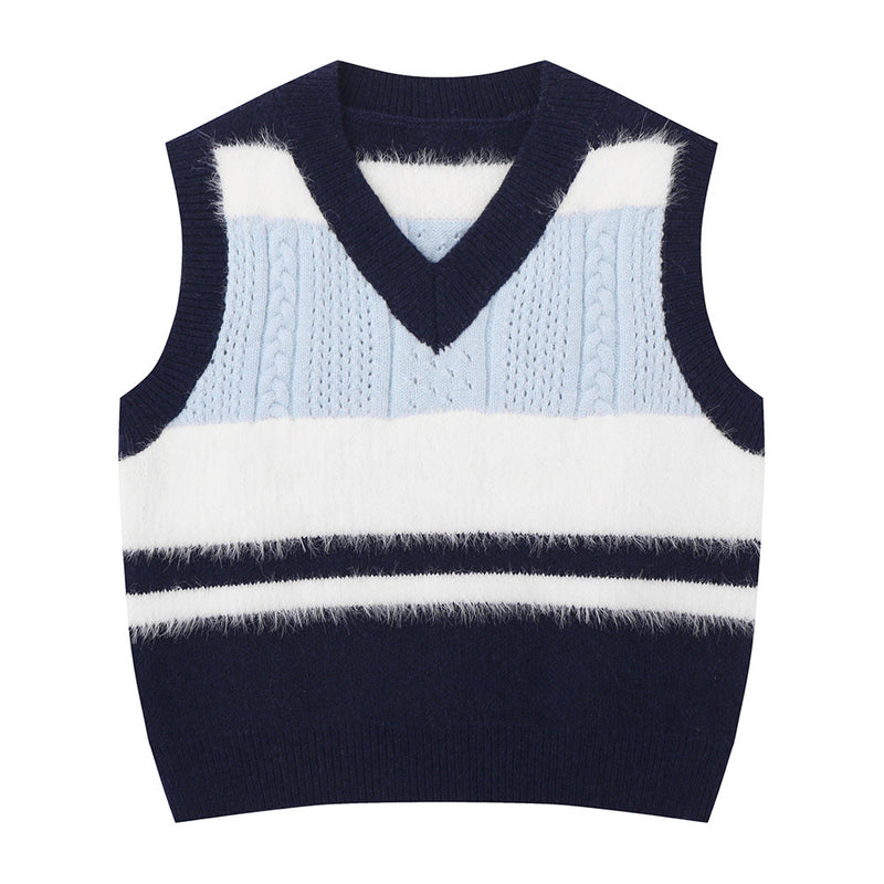 Women Vest Color Matching Short Striped Knitted Vest Women Sleeveless