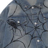 Men Denim Jacket Spring and Autumn Denim Jacket Men's Printed Washed and Worn Denim Jacket