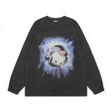 Men Long Sleeve Shirt Vintage Retro Dark Printed Washed Bottoming Long Sleeve T-shirt Men and Women