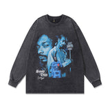 Men Long Sleeve Shirt Hiphop Rap Portrait Printing Distressed Long Sleeve T-shirt Men and Women Retro Hip Hop