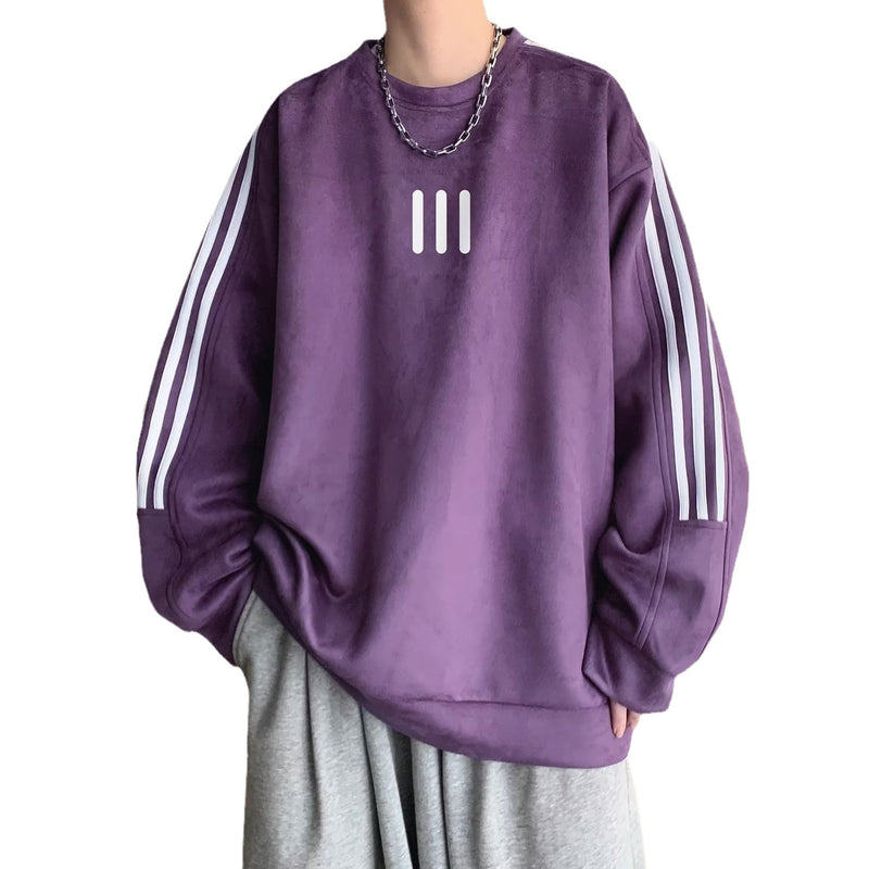 Men Hoodie Suede round Neck Sweater Men's Spring and Autumn Retro