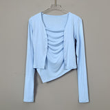 Women Long Sleeve Shirt Sling Vest Cardigan Jacket Long-Sleeved Suit