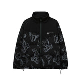 Men Cotton Padded Jacket Coat Printed Stitching Cotton Coat Jacket Men's Ins Loose down Jacket Cotton-Padded Jacket