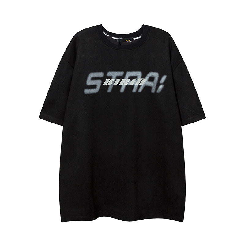 Men T Shirt Vintage Letter Print Short-Sleeve T-shirt Men and Women
