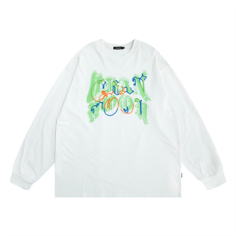 Men Hoodie Letter Print Towel Embroidery round Neck Sweater Men's Loose