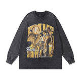 Men Long Sleeve Shirt Vintage Printed Washed and Worn Long Sleeve Bottoming T-shirt for Men and Women
