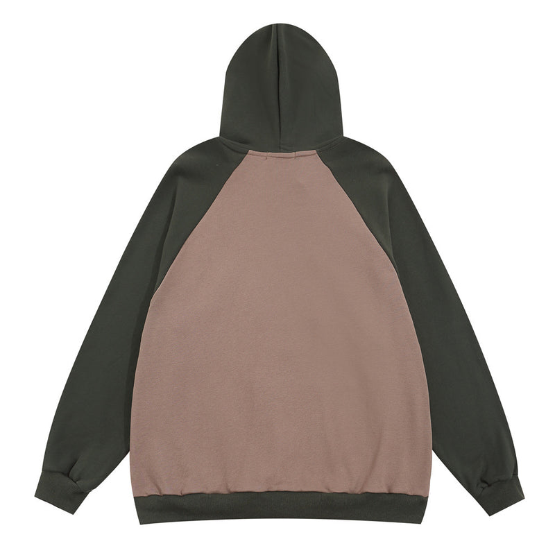 Men Hoodie Color-Block Raglan Sleeves Hooded Jacket Men's Loose Letters